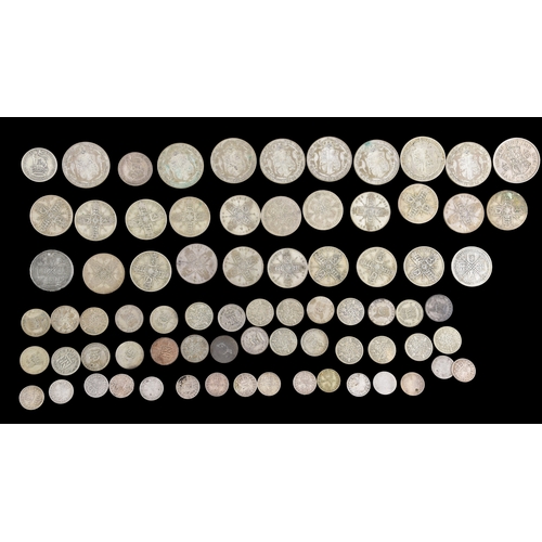 106 - A large collection of pre 1947 silver GB coins includding Half Crowns, Florins, three pence coins, a... 