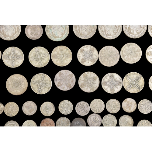 106 - A large collection of pre 1947 silver GB coins includding Half Crowns, Florins, three pence coins, a... 