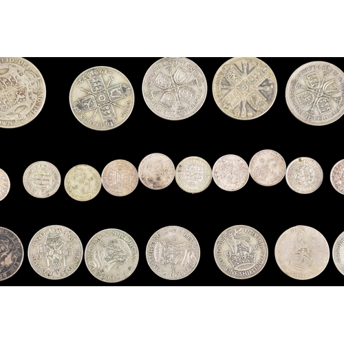 106 - A large collection of pre 1947 silver GB coins includding Half Crowns, Florins, three pence coins, a... 