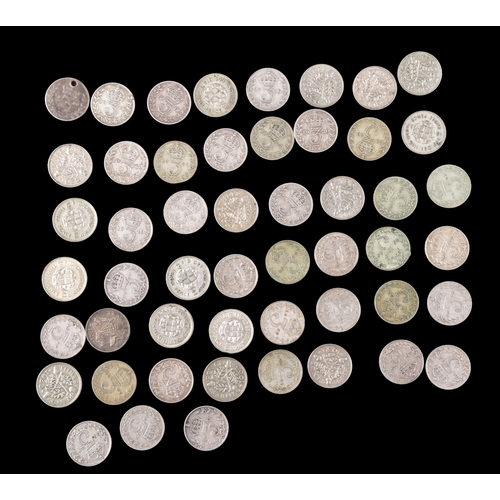 106 - A large collection of pre 1947 silver GB coins includding Half Crowns, Florins, three pence coins, a... 