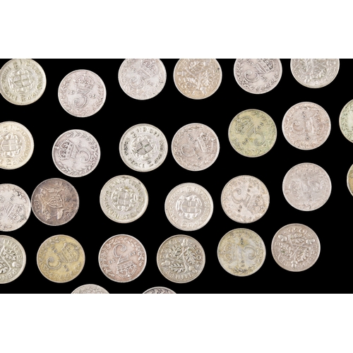 106 - A large collection of pre 1947 silver GB coins includding Half Crowns, Florins, three pence coins, a... 