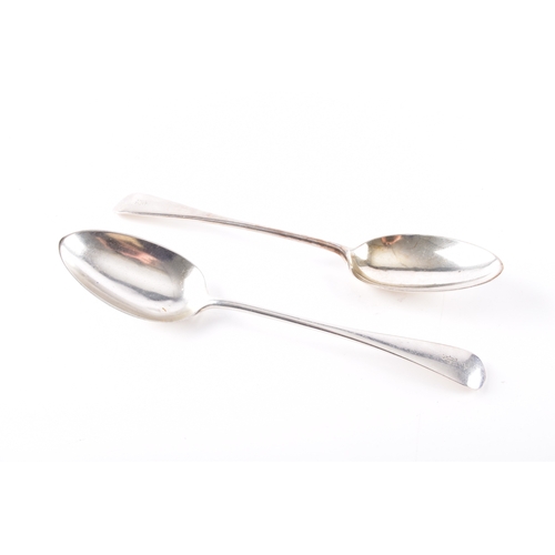 204 - A pair of Victorian silver serving spoons, Old English pattern, initial engraved, hallmarked for Lon... 