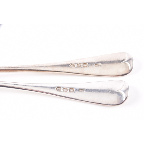 204 - A pair of Victorian silver serving spoons, Old English pattern, initial engraved, hallmarked for Lon... 