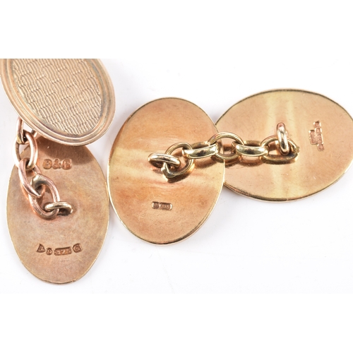 79 - Two Pairs of 9ct gold oval cufflinks, both initialled 'RJ', one pair hallmarked for London 1988, the... 