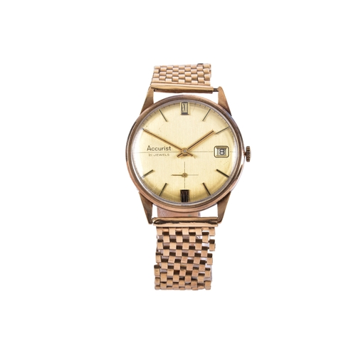 137 - Accurist 9ct yellow gold 21 jewels wristwatch, the brushed champagne dial with Roman numeral and bat... 