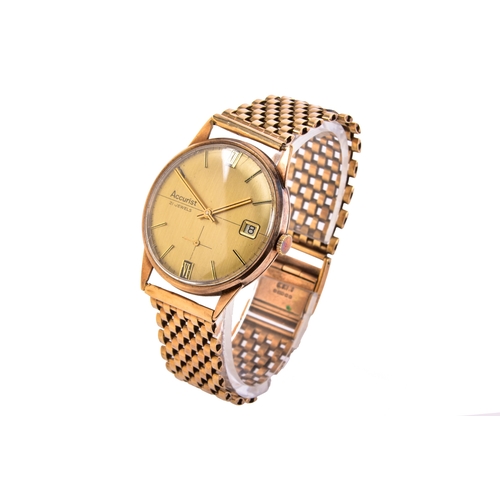 137 - Accurist 9ct yellow gold 21 jewels wristwatch, the brushed champagne dial with Roman numeral and bat... 