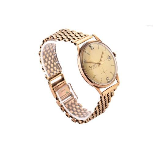 137 - Accurist 9ct yellow gold 21 jewels wristwatch, the brushed champagne dial with Roman numeral and bat... 