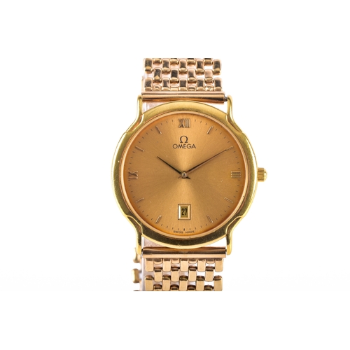 120 - Omega De Ville Vasarely vintage 18ct yellow gold watch, the brushed champagne dial with Roman and ba... 