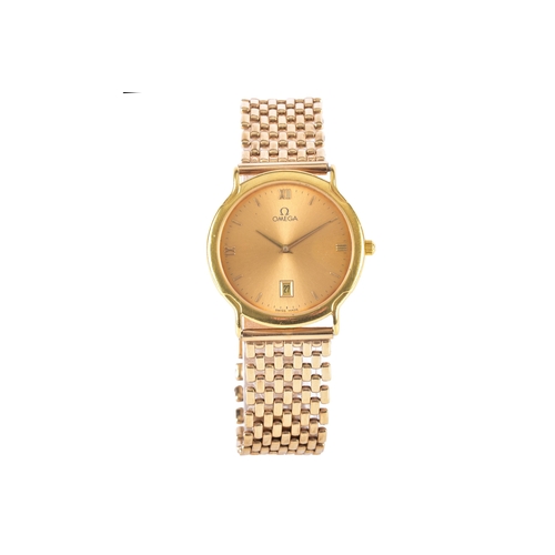 120 - Omega De Ville Vasarely vintage 18ct yellow gold watch, the brushed champagne dial with Roman and ba... 