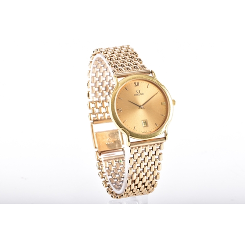 120 - Omega De Ville Vasarely vintage 18ct yellow gold watch, the brushed champagne dial with Roman and ba... 