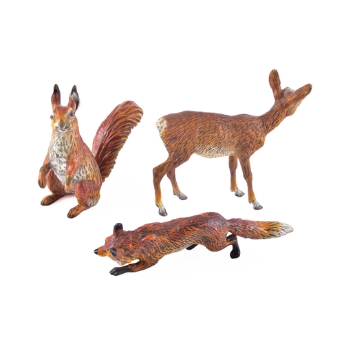 344 - A collection of Mappin & Webb bronze animals, including a pair of bronze frogs, together with a ... 