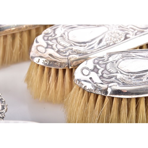 208 - A gold pearl and diamond pin, collection of assorted silver dressing table items including one set c... 