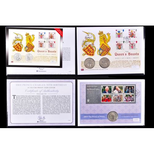 114 - A collection of commemorative coin covers and stamp collections, including a Queen Elizabeth II 65th... 