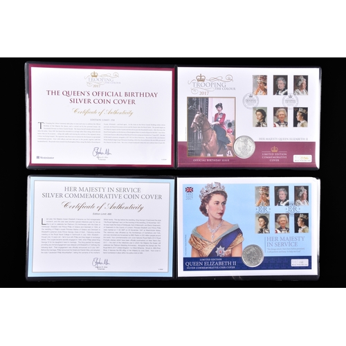 114 - A collection of commemorative coin covers and stamp collections, including a Queen Elizabeth II 65th... 