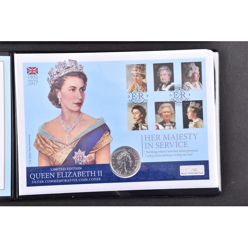 114 - A collection of commemorative coin covers and stamp collections, including a Queen Elizabeth II 65th... 