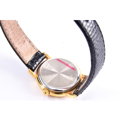 127 - A gold plated ladies L4.1362 Longines watch, the white dial with roman Numeral indices, date apertur... 