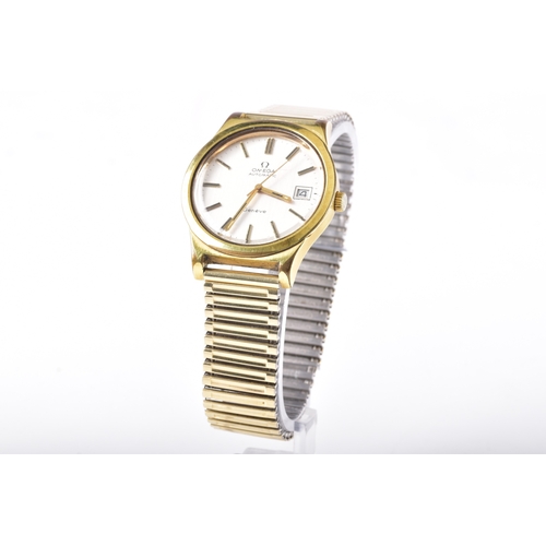 129 - A 1970's Omega Geneve Automatic gold plated wristwatch, reference 166 0168, the silvered dial with b... 