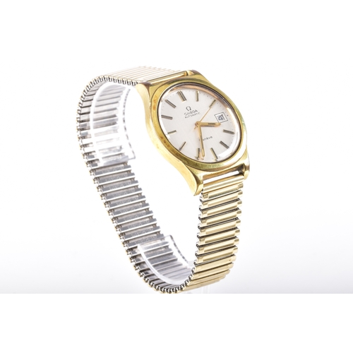 129 - A 1970's Omega Geneve Automatic gold plated wristwatch, reference 166 0168, the silvered dial with b... 
