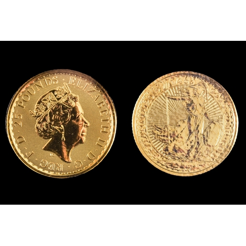 116 - A Jubilee Mint 2019 1/4 oz fine gold Britannia presentation cover, together with a Jubilee Mint 2017... 