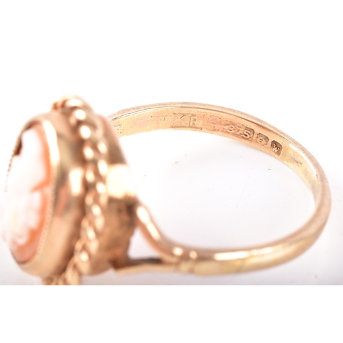 8 - Two 9ct yellow gold rings, including a garnet and paste floral cluster hallmarked for London 1977, s... 