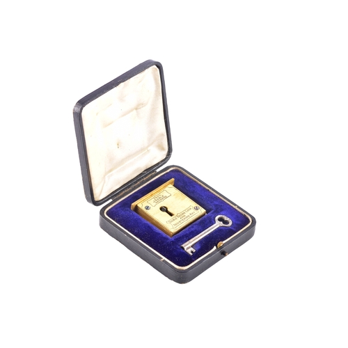 220 - A 1920 J. Gable patented gilt brass double secure lock and registering key mechanism, of rectangular... 