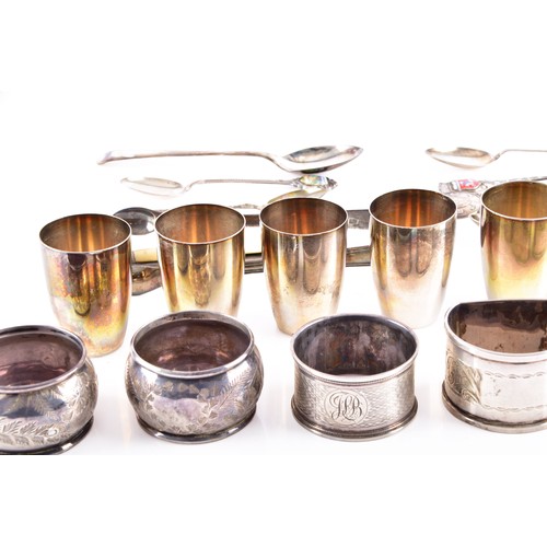 209 - A collection of silver items including seven napkin rings of various dates and maker's, an Edward VI... 