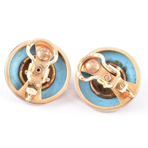 7 - A pair of late 19th / early 20th century French enamel and 18ct gold clip earrings by Strauss, Allar... 