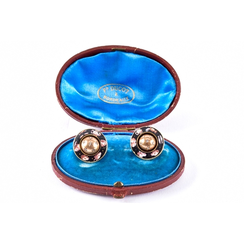 7 - A pair of late 19th / early 20th century French enamel and 18ct gold clip earrings by Strauss, Allar... 