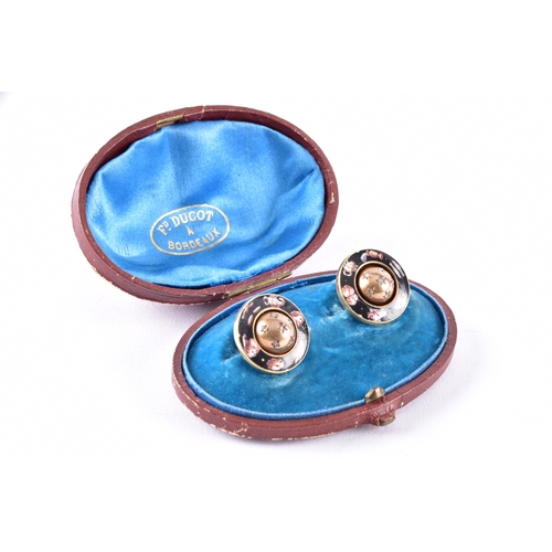 7 - A pair of late 19th / early 20th century French enamel and 18ct gold clip earrings by Strauss, Allar... 