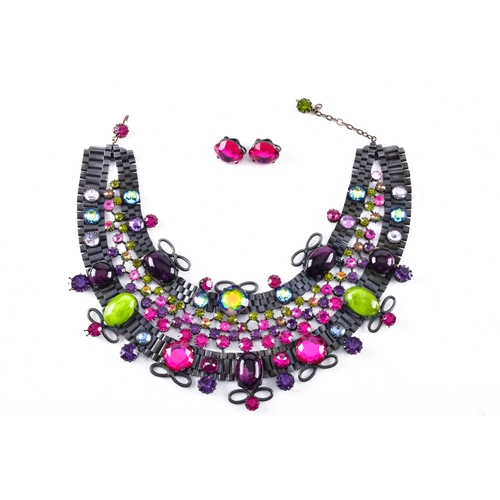 77 - A mid to late 20th century statement costume necklace and matching earrings, the necklace formed as ... 