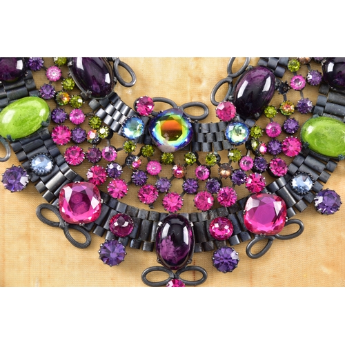 77 - A mid to late 20th century statement costume necklace and matching earrings, the necklace formed as ... 