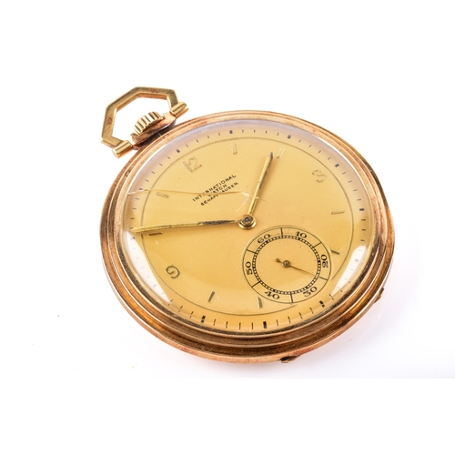 130 - A 14ct gold International Watch Co. (IWC) Schaffhausen pocket watch, Swiss made, featuring a champag... 