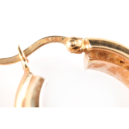 27 - A pair of 9ct yellow gold hoops with moulded detail, 2.8 cm long, together with a pair of 14ct yello... 