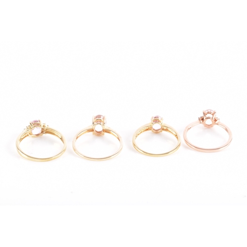 54 - A 9ct yellow gold and pink tourmaline ring, with stepped shoulders inset with white stone accents, s... 