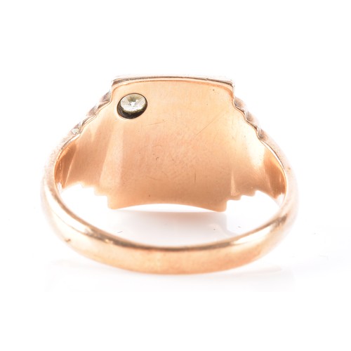 50 - A 9ct yellow gold diamond set signet ring, set with a round brilliant cut diamond with an approximat... 