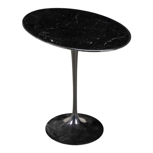 DESIGNER OVAL MARBLE TOP LAMP TABLE. RAISED ON A CIRCULAR BASE. H: 20 ...