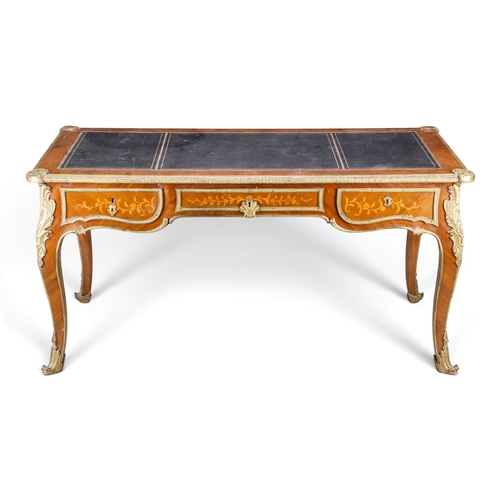 LARGE FRENCH KINGWOOD DESK. WITH TOOLED LEATHER TOP & GILT METAL MOUNTS ...