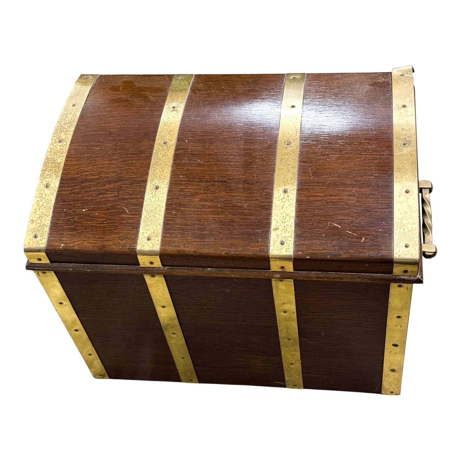 DOUBLE HANDLED WOOD AND BRASS COAL BUCKET, H:23