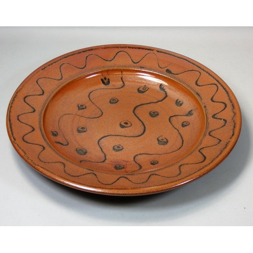 113 - Ray Finch (1914 - 2012), a large wood fired stoneware platter for Winchcombe Pottery, decorated with... 