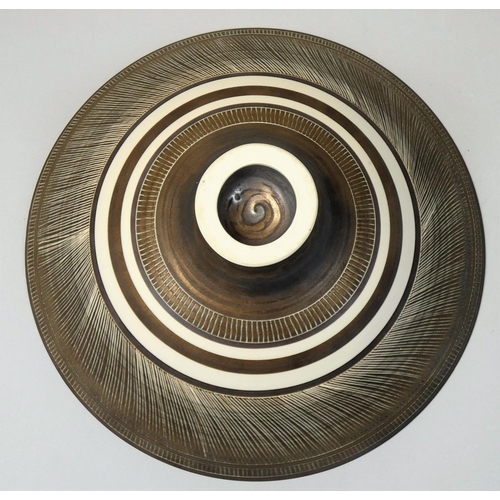 120 - Linda Forrest, (New Zealand, contemporary), a bronze glazed porcelain bowl, with sgraffito decoratio... 