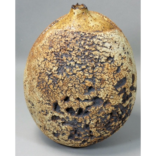 124 - G.W.C. (Pen-y-Bryn Ceramics), a textured pottery seed pot vase, stamped, height 21cm.