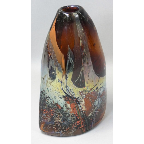 131 - Sam Herman (b.1936), a free blown glass flask of irregular form, signed, height 22cm.