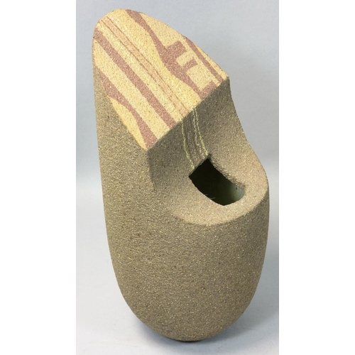 133 - Philip Jolley, an abstract pattern vase of stepped form, impressed initials to the base, height 21cm... 