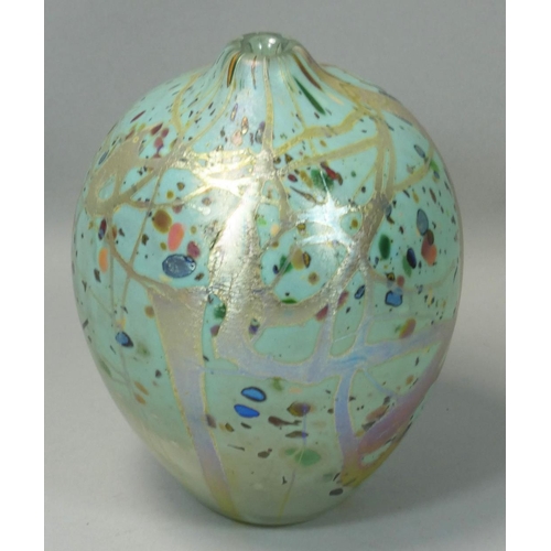 141 - Peter Layton (b.1937), a free blown iridescent vessel, etched signed and dated 1984, height 15cm.