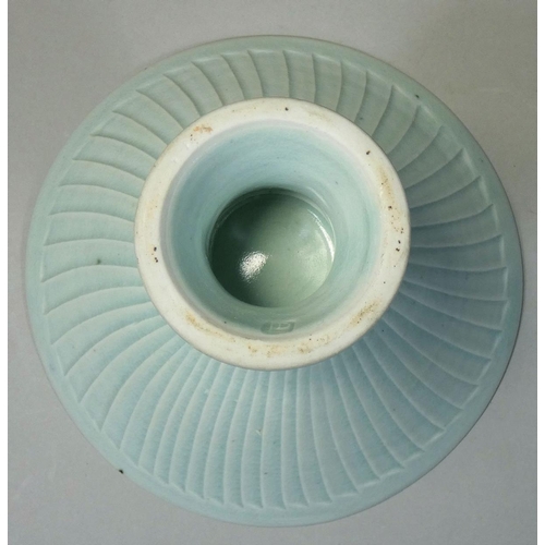 143 - David Leach OBE (1911 - 2005), a porcelain fluted pedestal bowl, pale green celadon glaze over delic... 