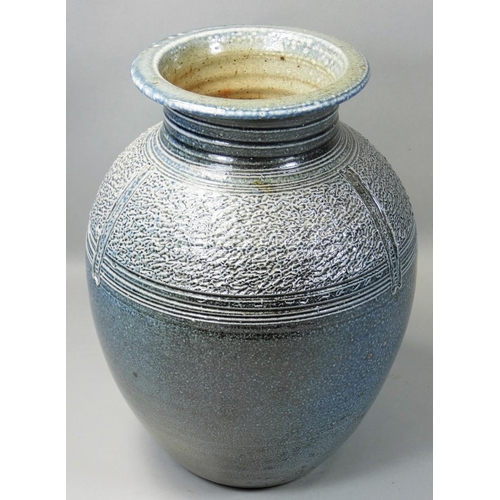 149 - David Lloyd-Jones (1928 - 1994), a salt glazed rough finish teal vase, impressed makers mark, height... 