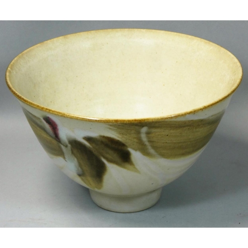 150 - David Lloyd-Jones (1928 - 1994), a stoneware bowl with flower glazed decoration, on a cream ground, ... 