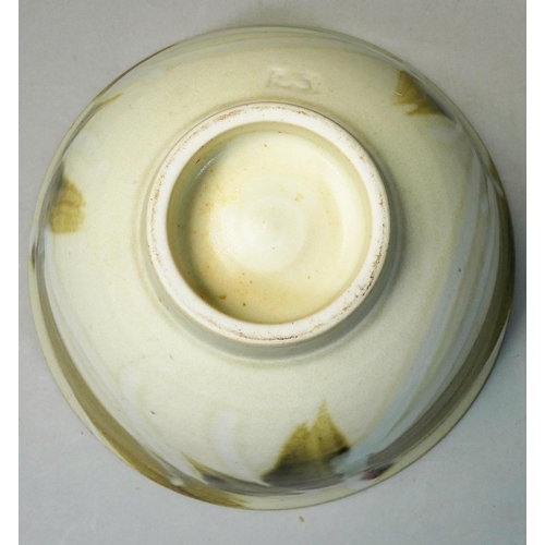 150 - David Lloyd-Jones (1928 - 1994), a stoneware bowl with flower glazed decoration, on a cream ground, ... 