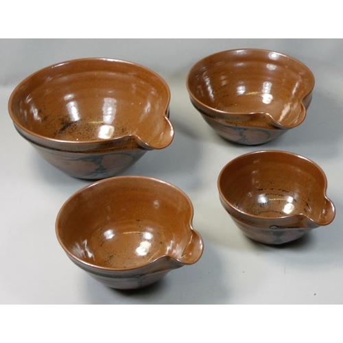 152 - David Lloyd-Jones (1928 - 1994), a set of four stoneware graduated pouring bowls, each with embossed... 