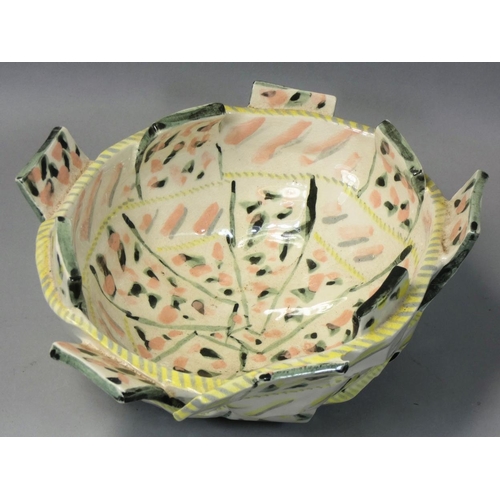 156 - Carol McNicoll (b.1943), an unusual bowl with interwoven rectangles, signed to the base, diameter 19... 